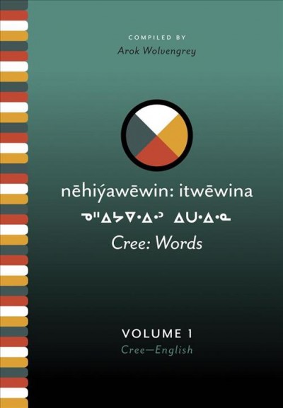 Nehiyawewin : itwewina = Cree : words : a Cree-English dictionary / compiled by Arok Wolvengrey ; edited by members of the Cree Editing Team, Freda Ahenakew, Judy Bear, Elizabeth Lachance, Doreen Oakes, Soloman Ratt, Velma-Baptiste-Willet, Edie Hyggen, Rita Lowenberg, Jean Okimāsis, Dolores Sand ; with Mary Bighead, Leon Night, Mary Louise Rockthunder, Douglas Martin, Darren Okemayism, Jim Whitefish with Elessar Wolvengrey.